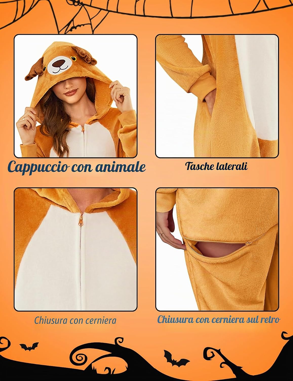 Detalle de Ekouaer Tuta Intera con Cerniera e Cappuccio: Pigiama in pile unisex per Halloween, Carnevale e cosplay