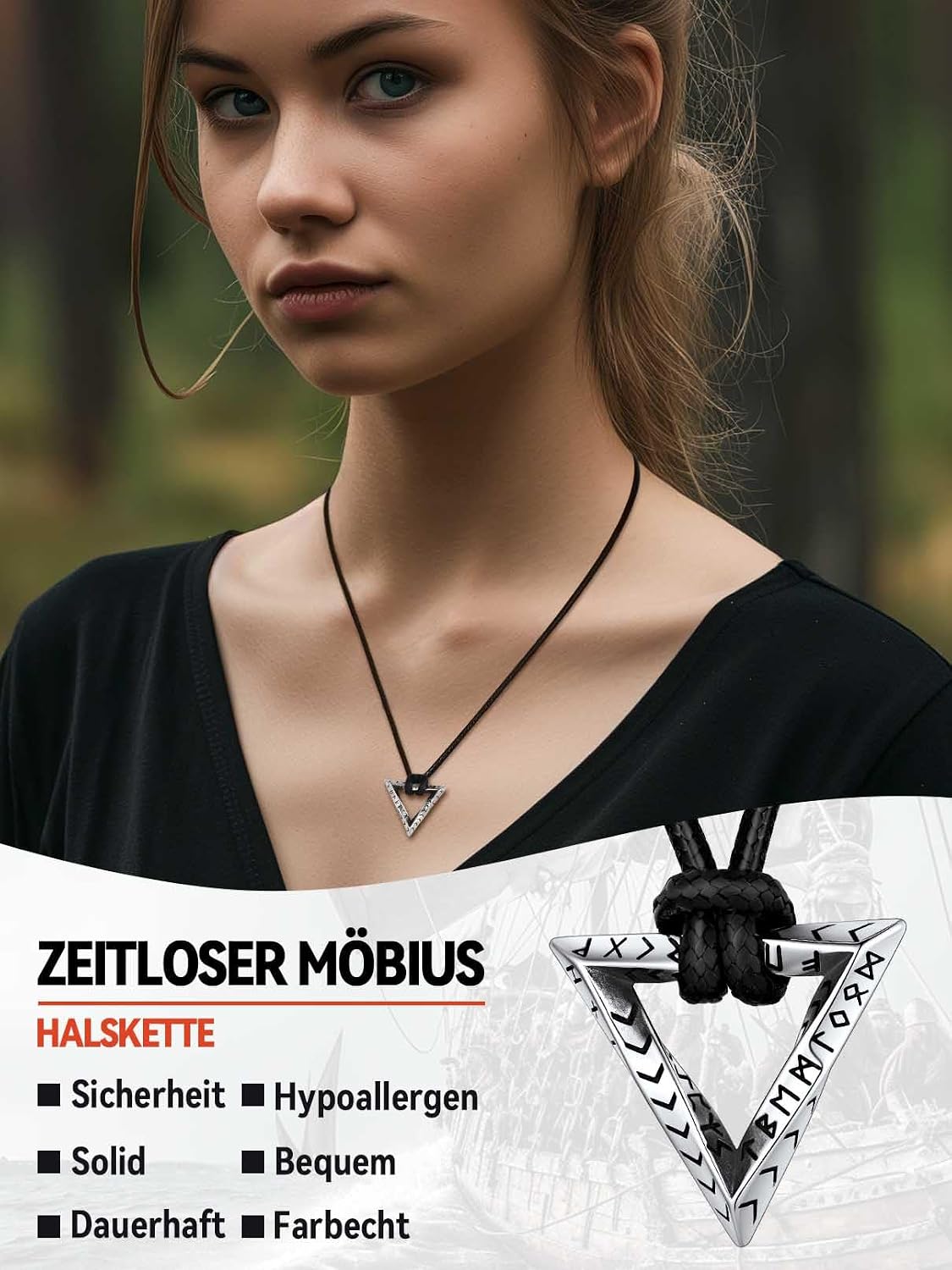 Thumbnail 5 de FaithHeart Lederkette mit Runen-Anhänger aus 316L-Edelstahl – verstellbares Lederband im Wikinger-Stil