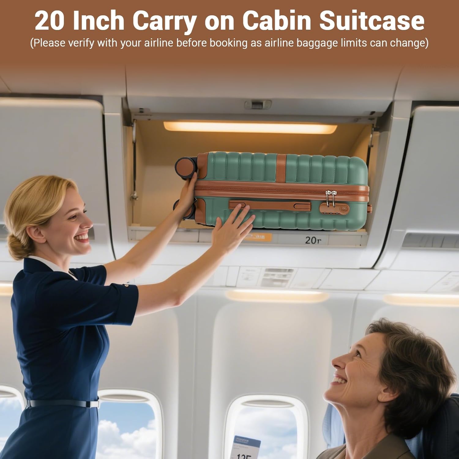 Detalle de Kono Cabin Suitcase 55x40x20 Lightweight ABS+PC Hardshell Carry-On with 3-Digit Lock
