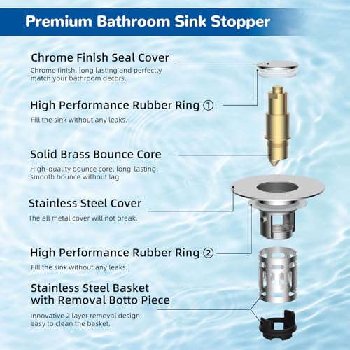 Thumbnail 7 de Hibbent Upgraded 3 in 1 Bathroom Sink Drain Strainer, Pop Up Stopper