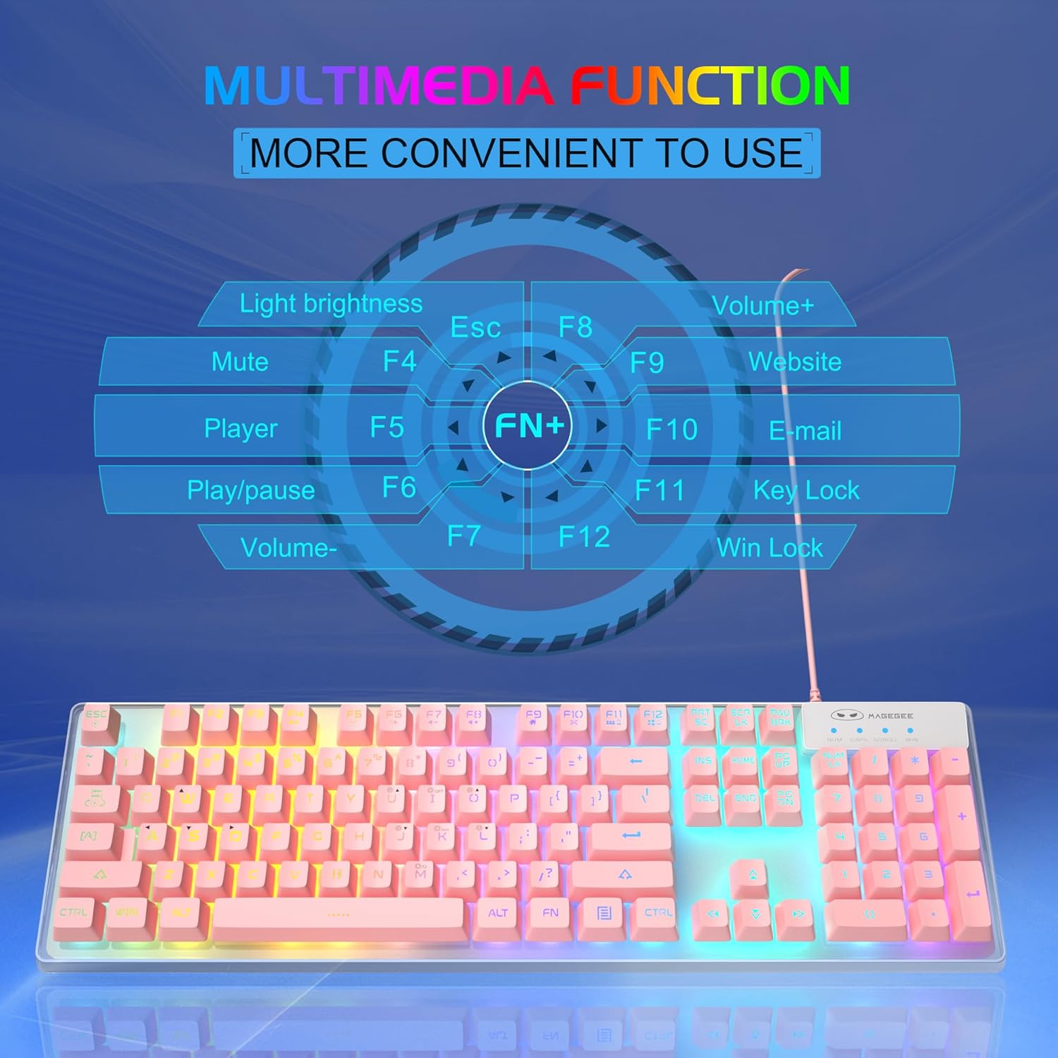 Thumbnail 3 de Gaming Keyboard and Mouse Combo K1 RGB LED Backlit 104-Key (Pink)