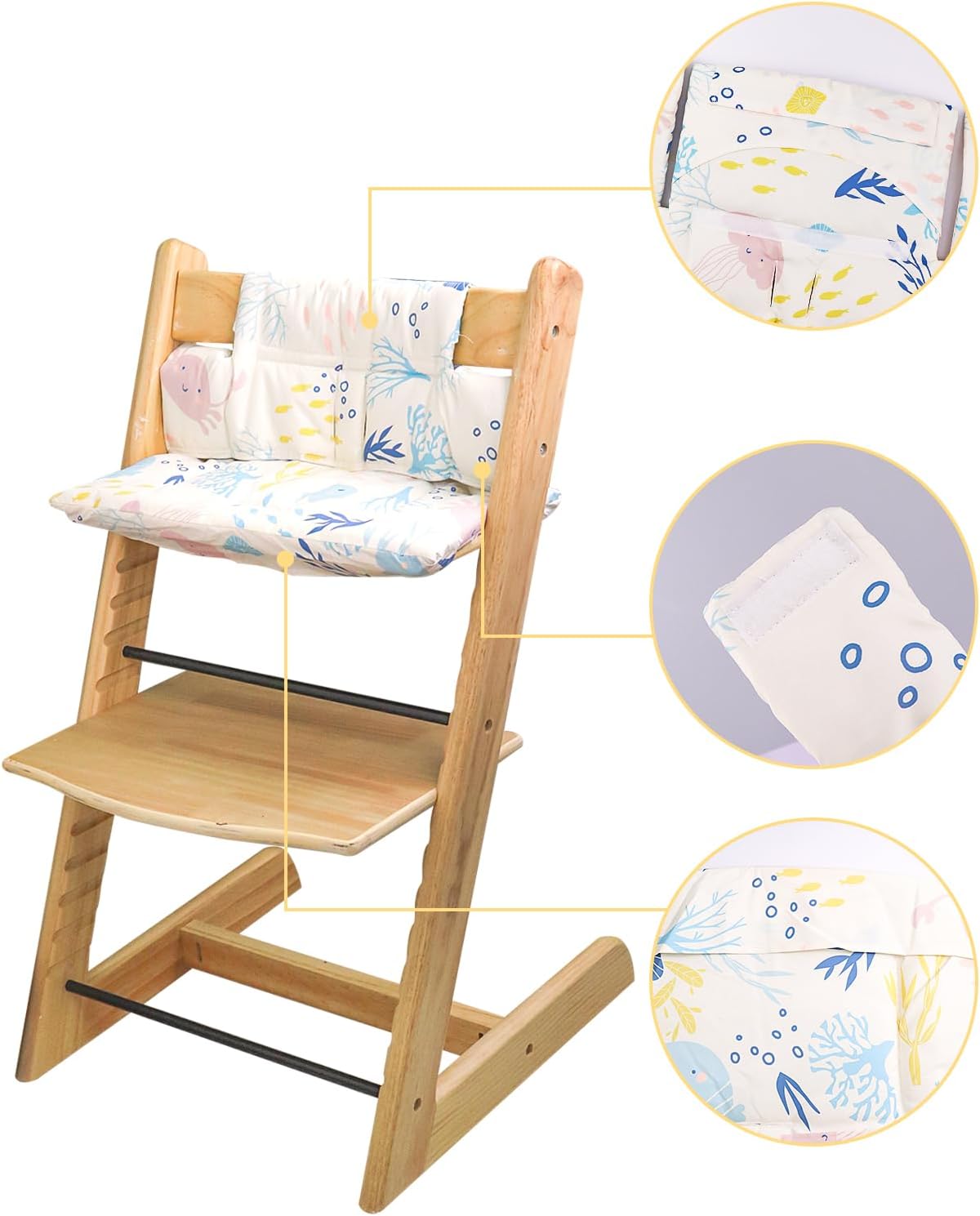 Thumbnail 3 de LLHQAMT トリップトラップ用ハイチェアクッション 海洋動物柄・綿製・2分割タイプ