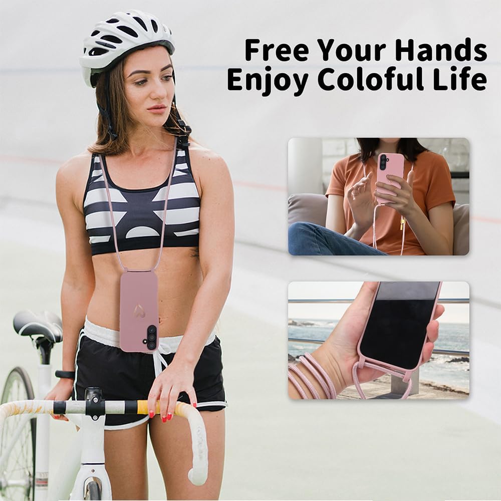Thumbnail 6 de Handykette mit Kordel für Samsung Galaxy A17 5G – Herzmuster Silikonhülle mit abnehmbarer Kette, rosa