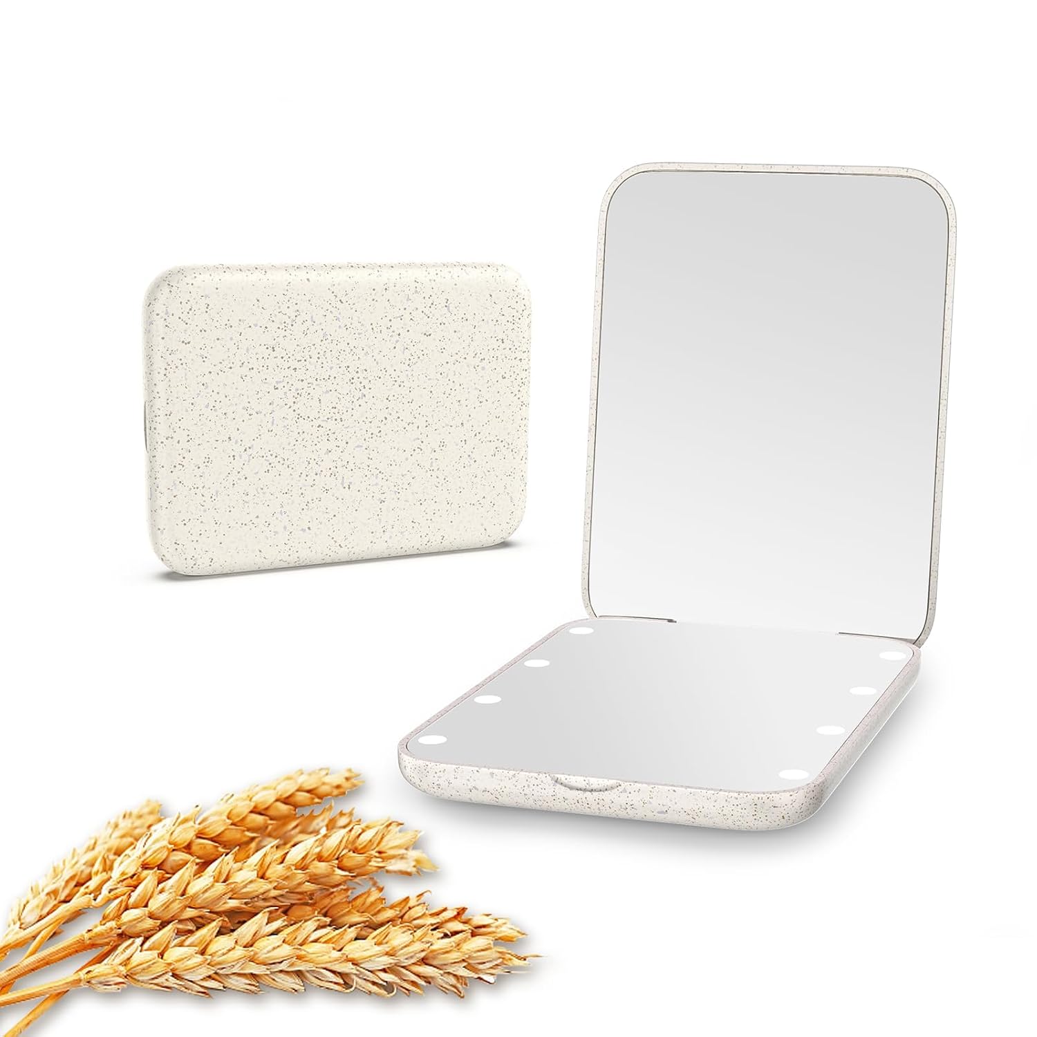 Kintion MR-L2307 Wheat Straw Compact Mirror, 1X/3X Lighted and Folding