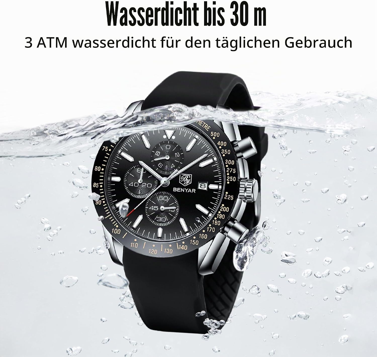 Thumbnail 4 de BY BENYAR Herrenuhr Chronograph Braun Leder