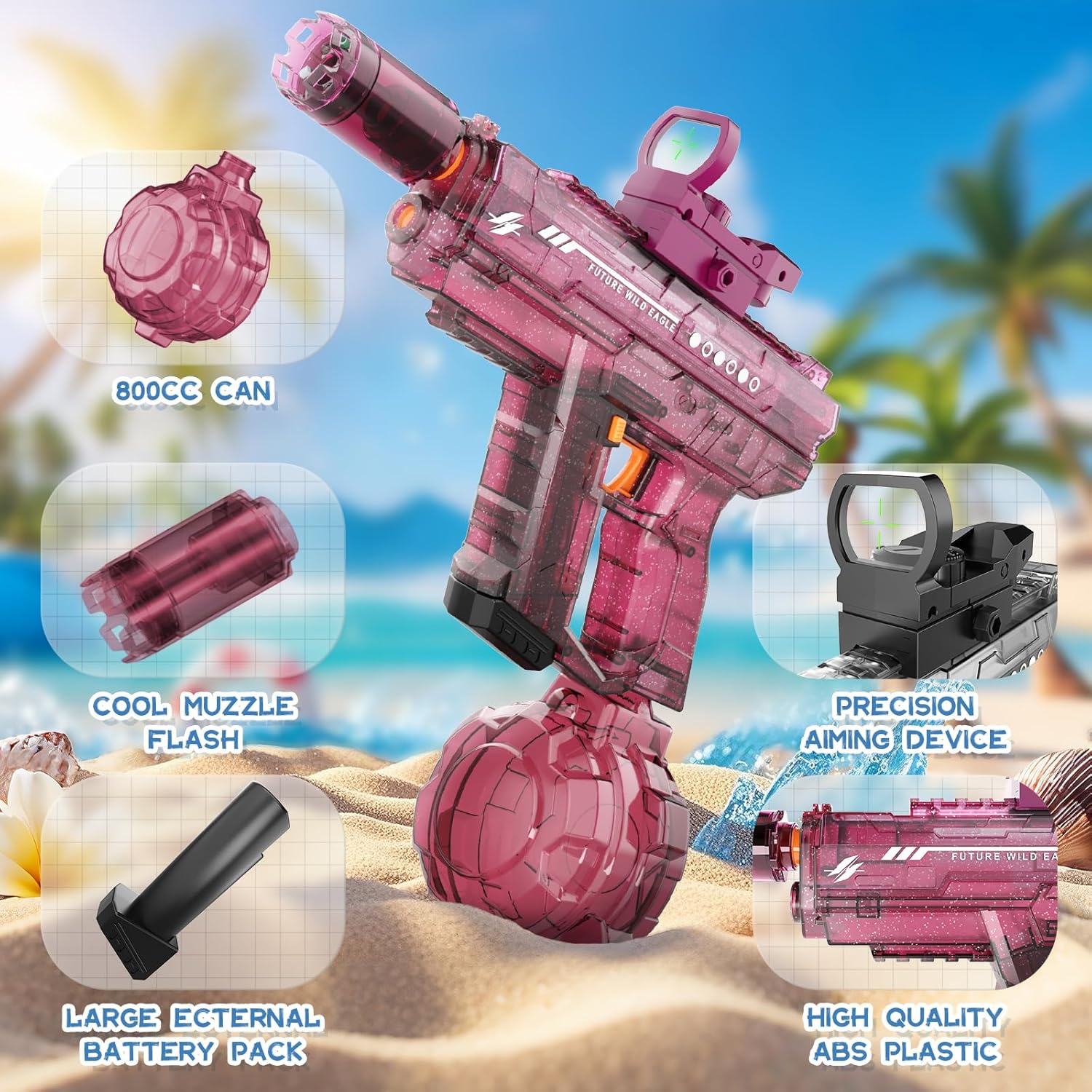 Thumbnail 5 de Vmiya Electric Water Gun 2-Pack (Pink/Red) with Lights, Sound & 800CC Capacity, 26–33 ft Range