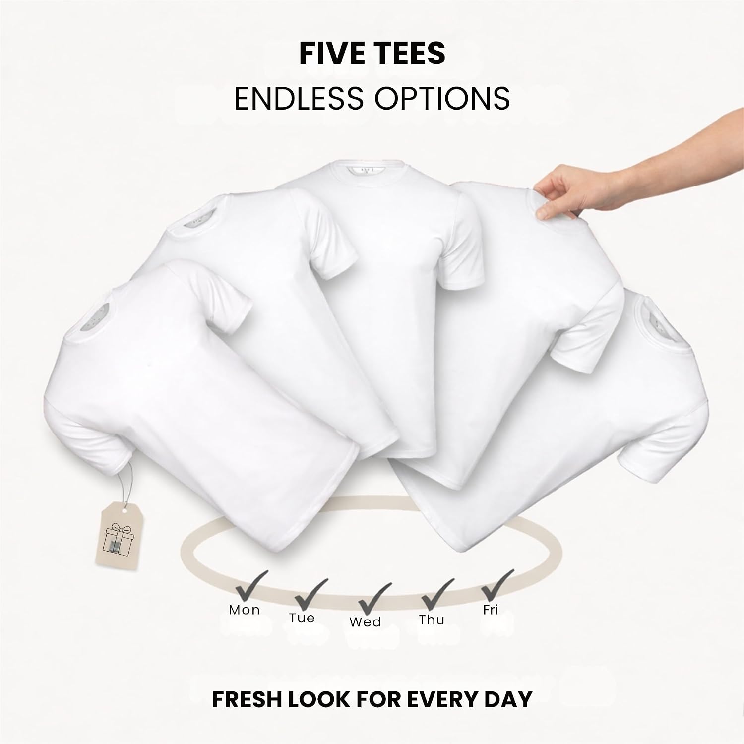 Thumbnail 3 de Xact Men’s Plain Cotton T-Shirts 5 Pack (Crew Neck, Regular Fit) – 160 GSM Everyday Tees