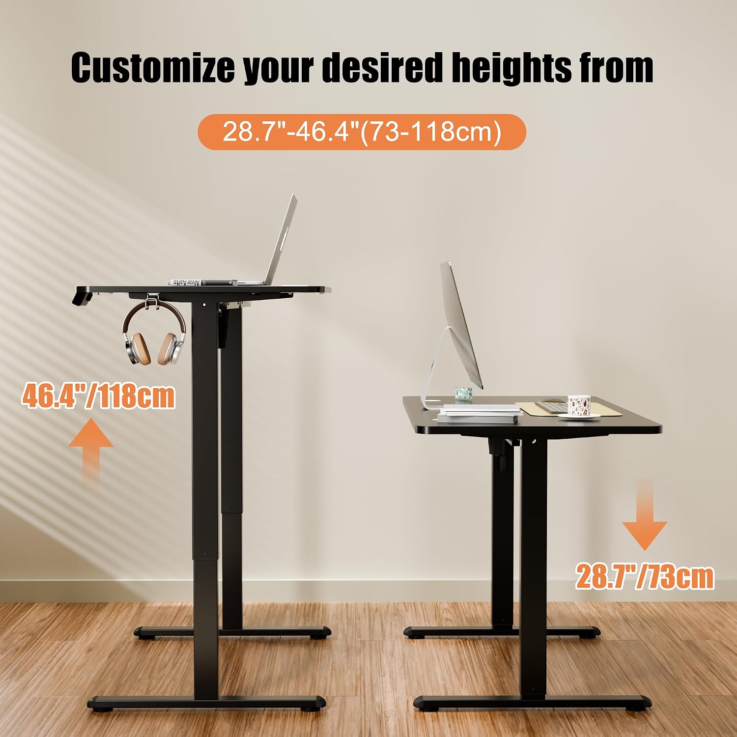 Detalle 2 de ERGOMAKER SM205-120-BFBD elektrisch zit-sta bureau 120 x 60 cm, zwart