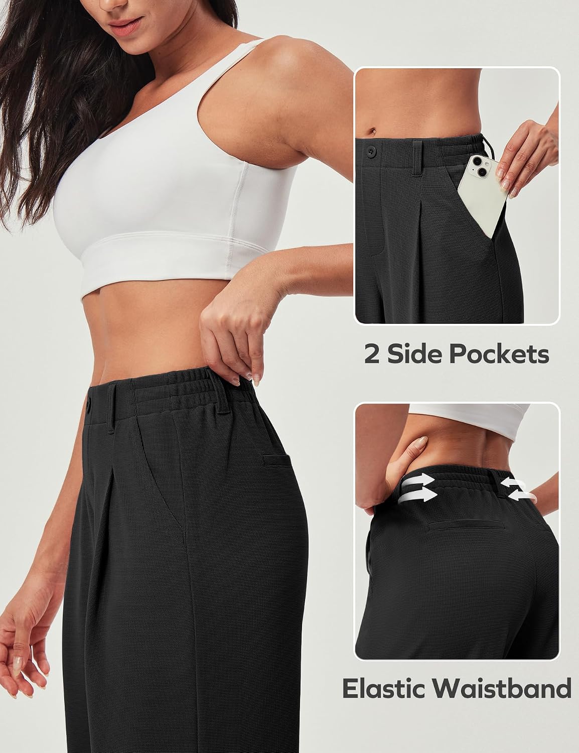 Detalle 2 de Ewedoos Wide Leg Trousers for Women – Stretchy Palazzo Pants with Pockets for Work and Casual Wear