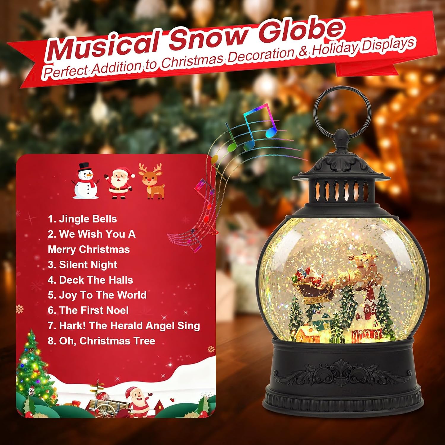 Thumbnail 4 de Christmas Snow Globe Water Lantern with Timer and Music