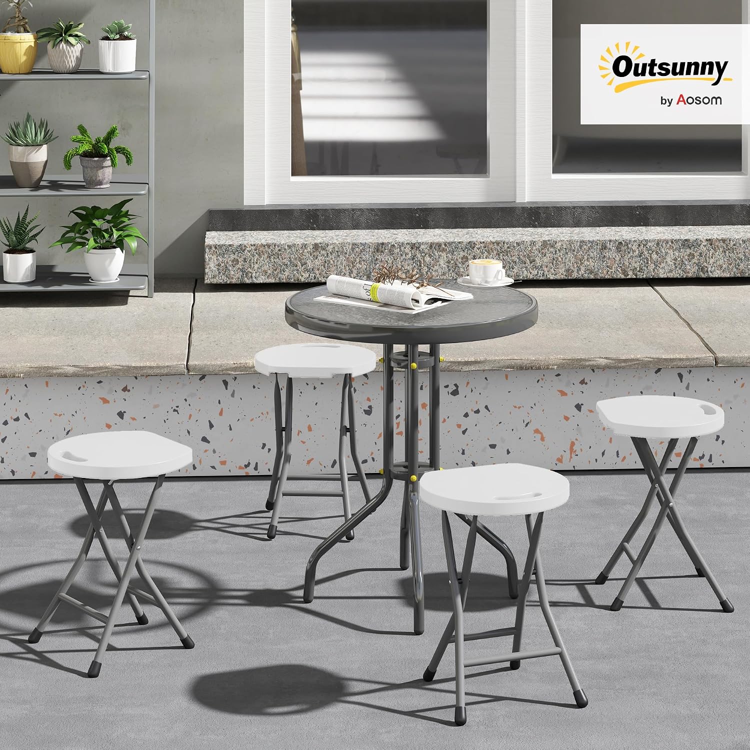 Detalle 2 de Outsunny Folding Stool set of 4, white stools