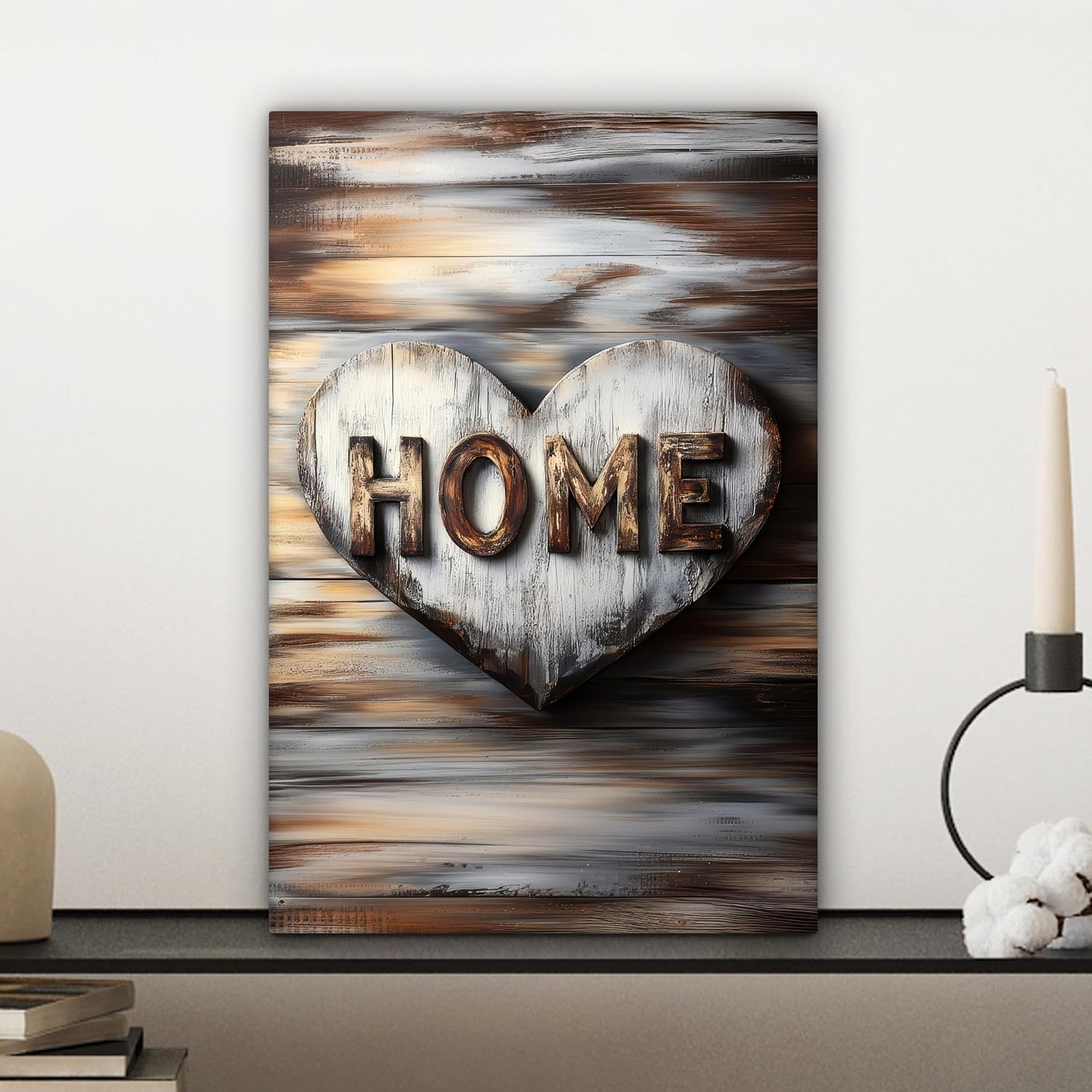 Thumbnail 4 de MuchoWow hart op canvas 20 x 30 cm, portretformaat met houten frame