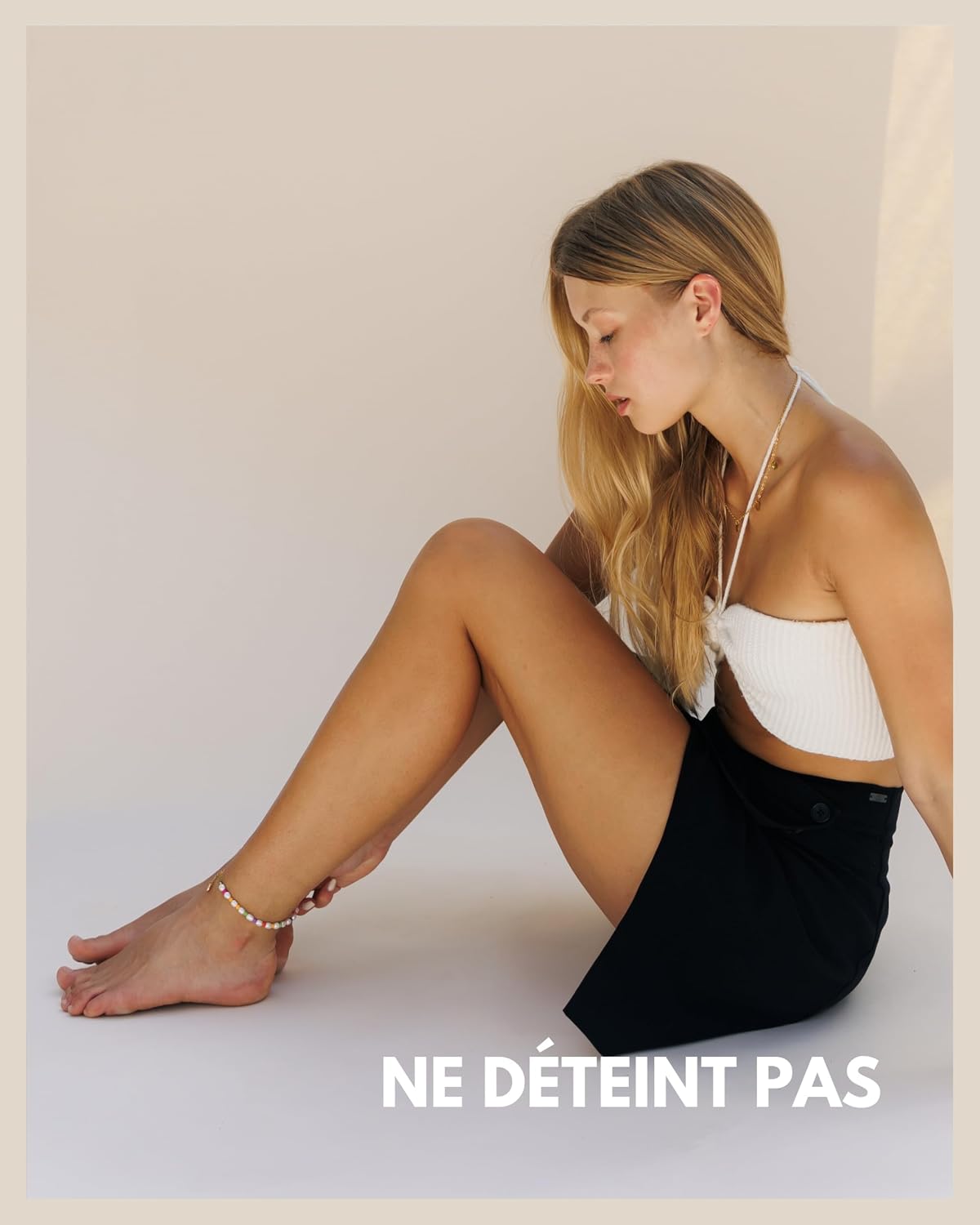 Detalle de GD GOOD.designs EST. 2015 Bracelet de cheville pour femme en perles d’eau douce multicolores, perles 4 mm, fermoir ajustable
