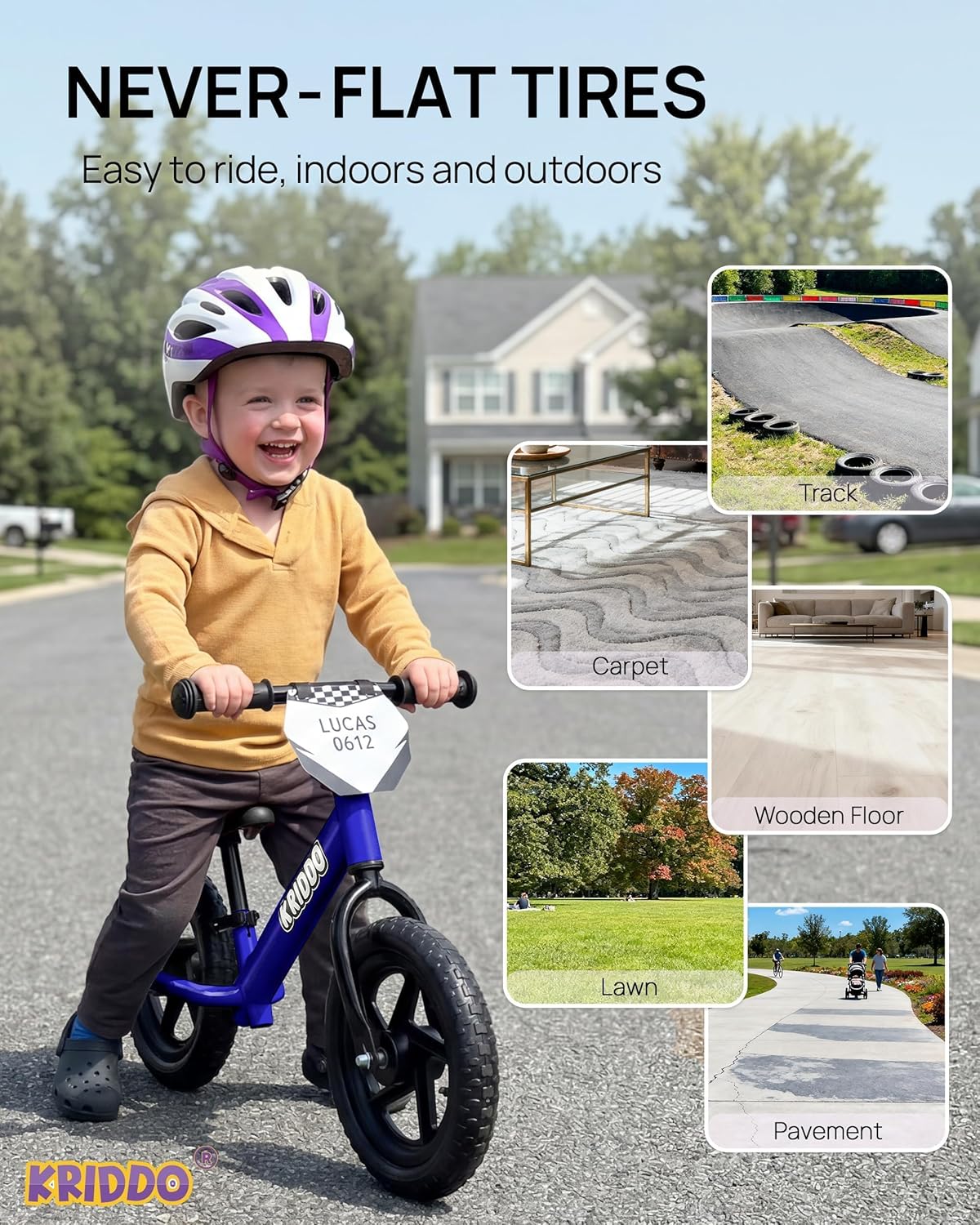 Detalle de KRIDDO Toddler Balance Bike 12-Inch, Adjustable for Ages 18 Months to 5 Years (Blue)