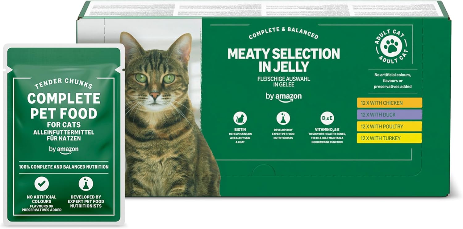 Detalle de By Amazon Nourriture complète sans céréales pour Chats Adultes – Sélection Viande en gelée, 4,8 kg