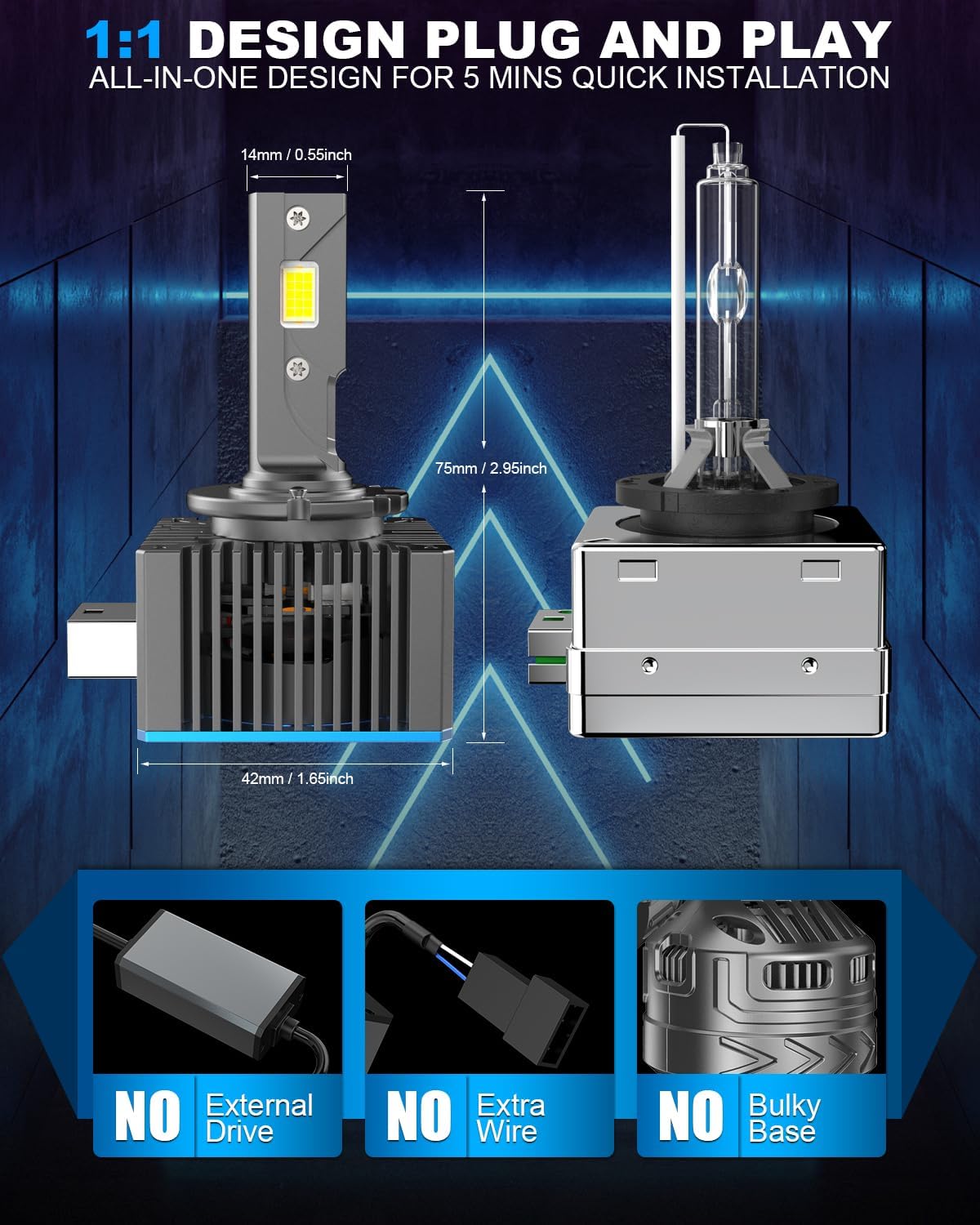 Thumbnail 2 de BEAMFLY D3S LED Headlight Bulbs – 110W, 36000LM, 500% Brightness Upgrade