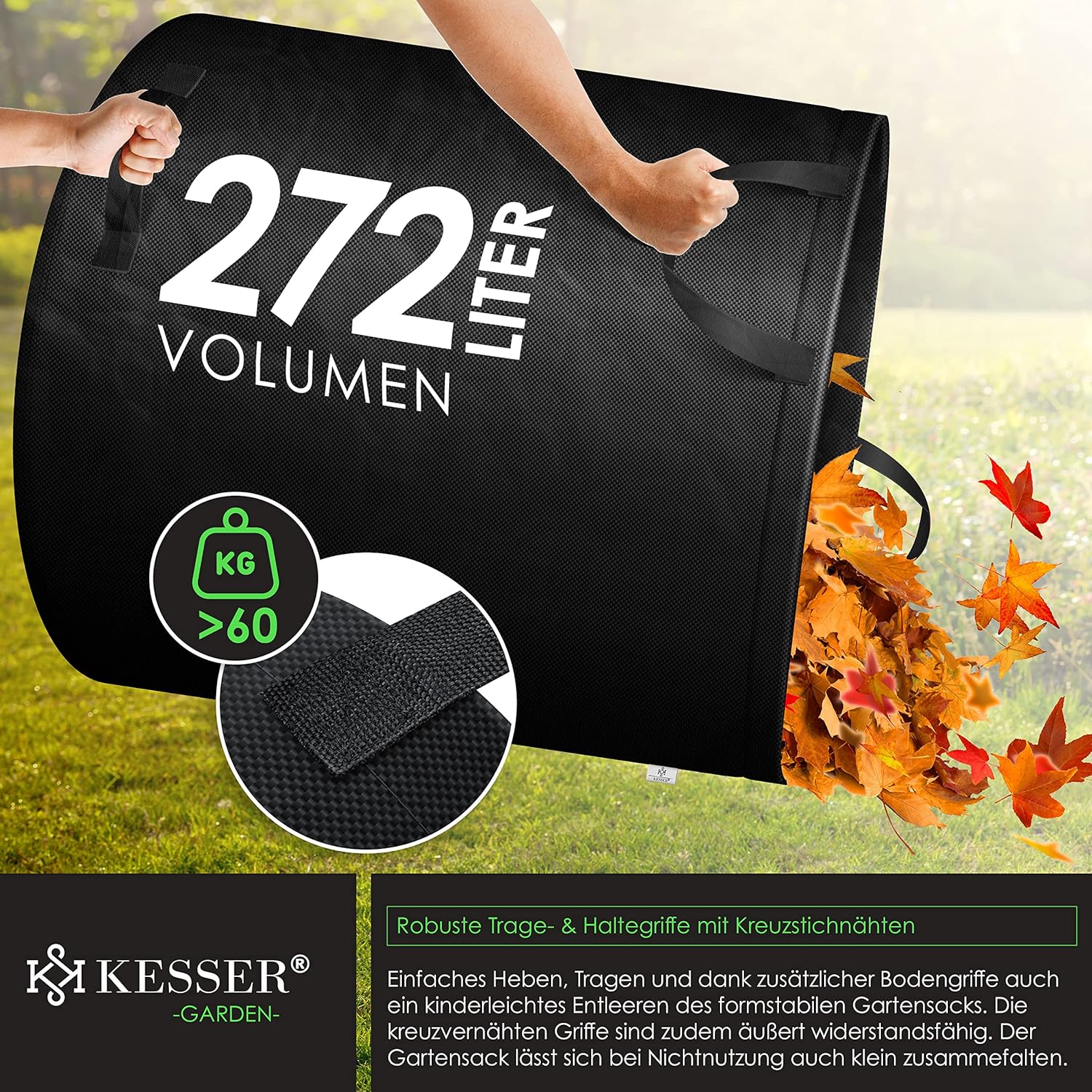 Thumbnail 4 de KESSER® Gartensack-Set (3x 272 l) mit Handschuhen, selbststehend, 4 Tragegriffe