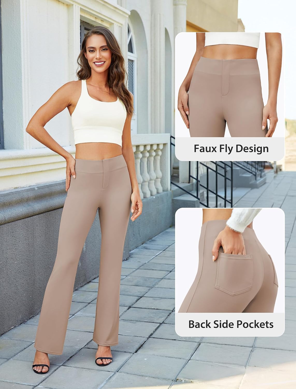 Detalle 1 de DLOODA Bootcut Dress Pants, Polyester-Spandex Blend