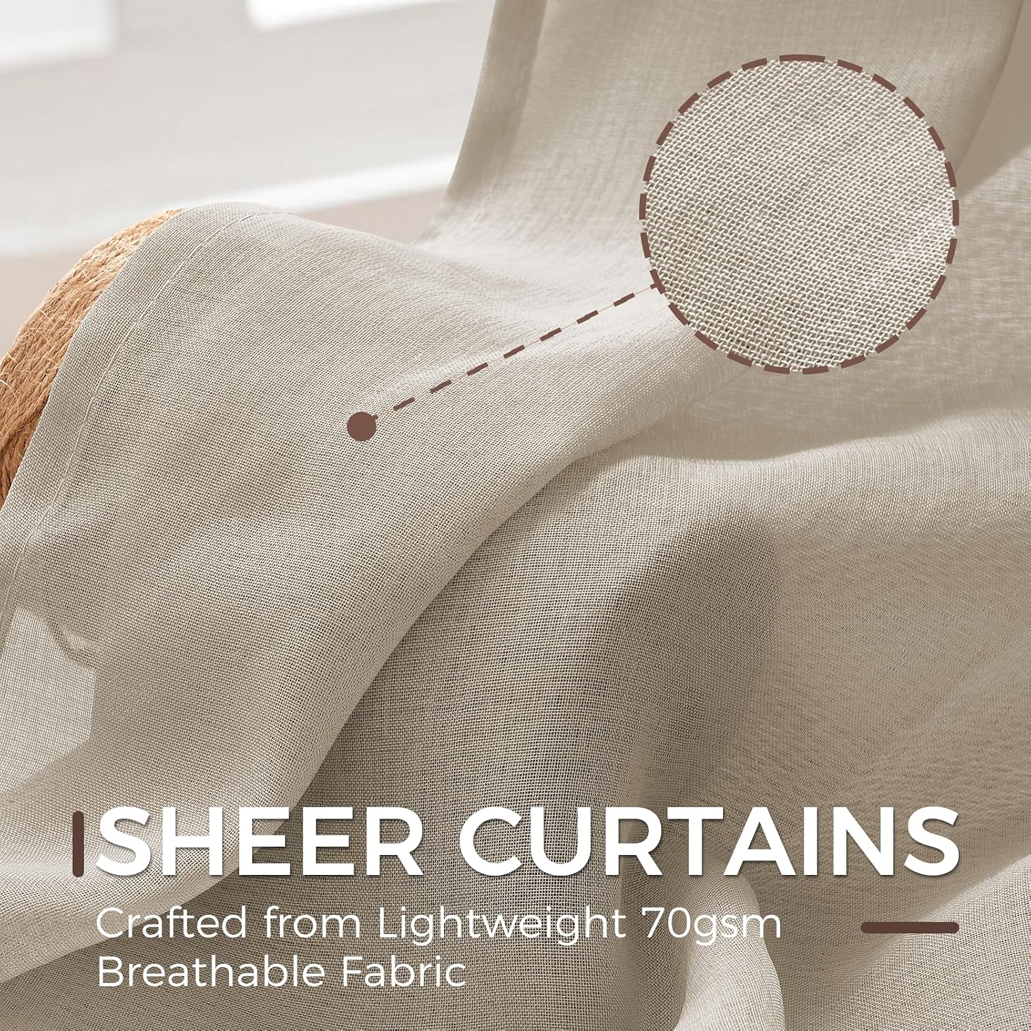 Detalle de MRTREES Net Curtains for Windows (White Voile) – 2 Eyelet Panels, 137 x 213 cm