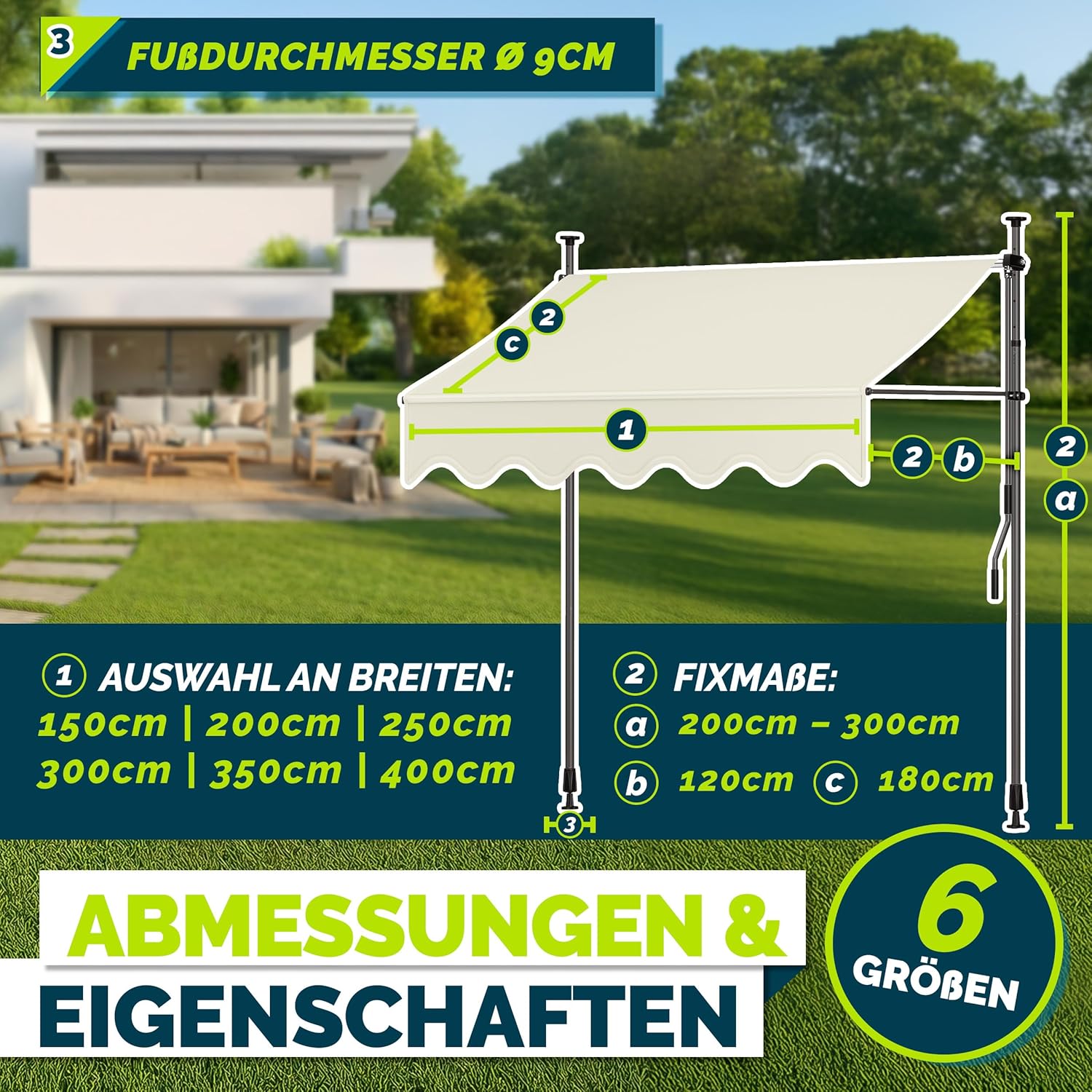 Thumbnail 5 de Tillvex Klemmmarkise mit Handkurbel – Balkonmarkise ohne Bohren, 250 cm breiter Sonnenschutz