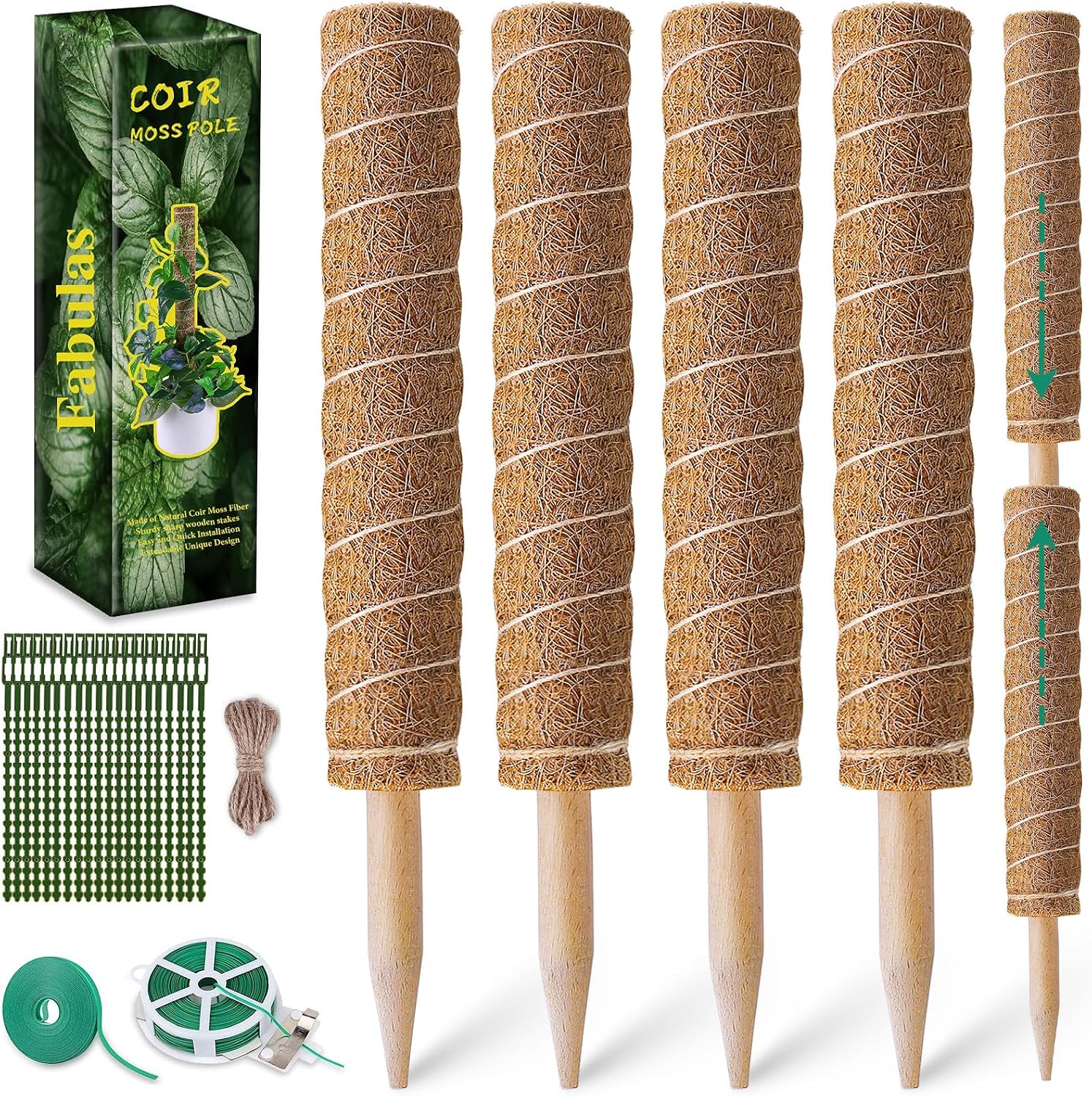 Detalle de Fabulas Totem Pole Coir Plant Support, 4-Pack, Extendable to 47.5 Inches