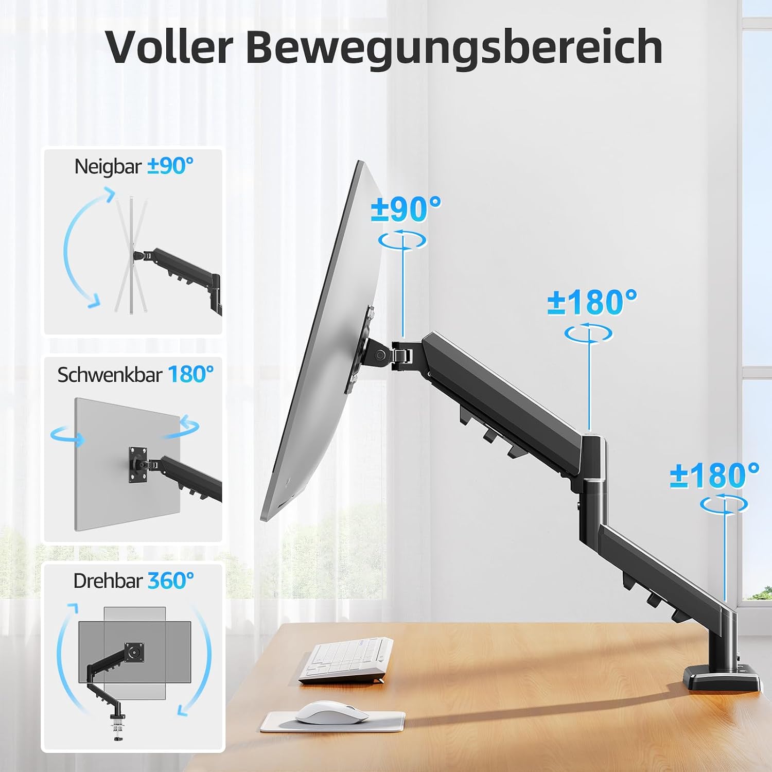 Detalle de MOUNTUP EU8015B Monitor-Halterung Gasdruckfeder für 13–32 Zoll (2–9 kg), VESA 75/100