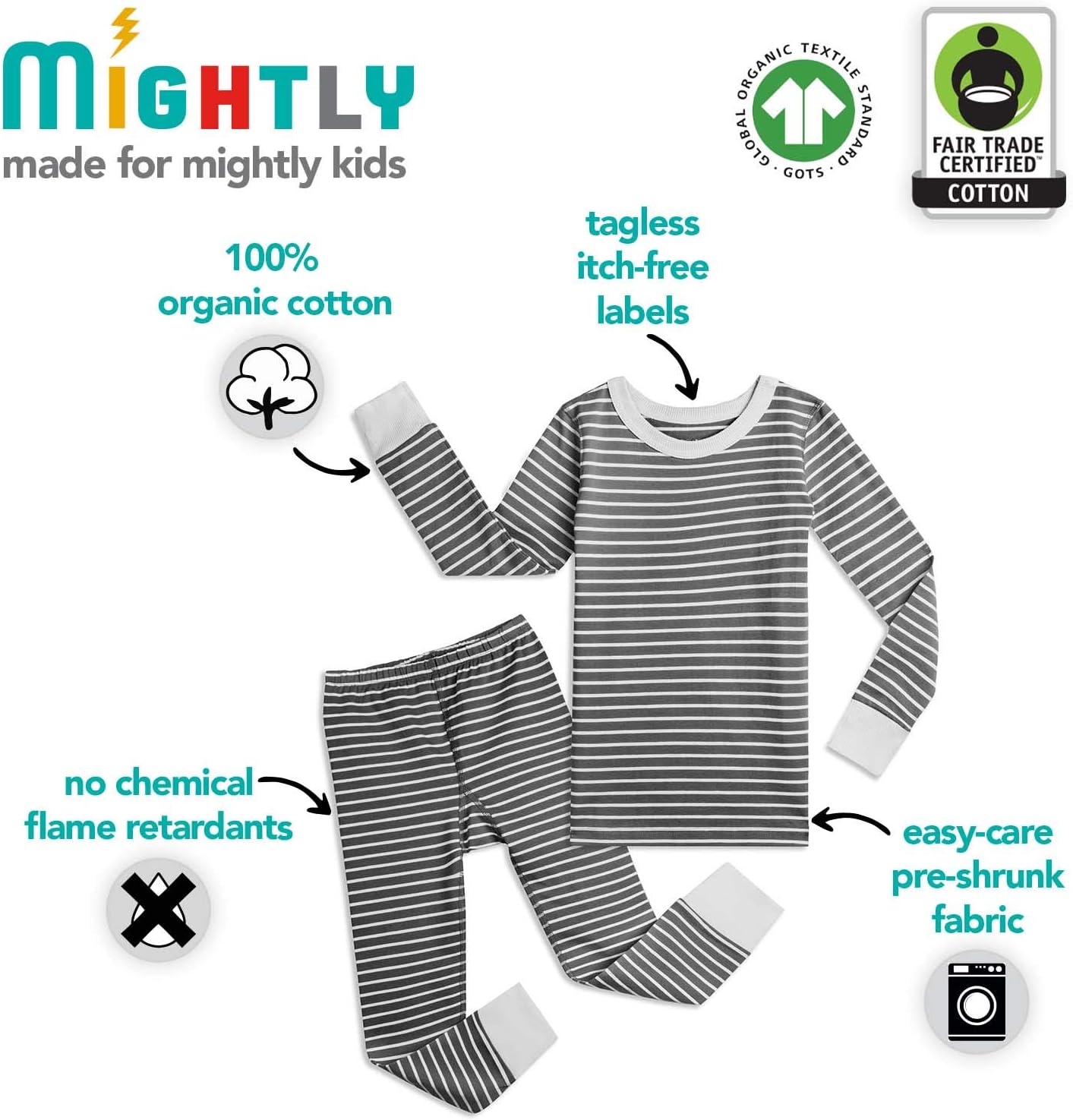 Detalle de Mightly Kids' Pajamas in Organic Cotton