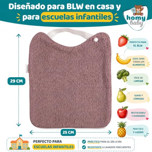 Detalle 2 de HOMYBABY Pack 5 Baberos Rizo Bebe Impermeables – Guardería y BLW, Reutilizables