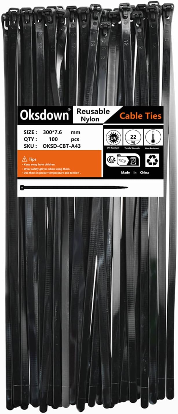 Thumbnail 1 de Oksdown 100 Pack Reusable Cable Ties 300mm