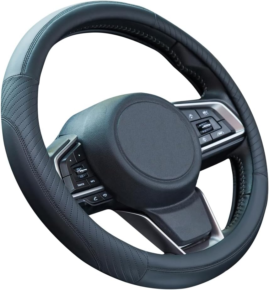 Detalle de ZATOOTO Lenkradbezug Leder (37–38 cm) mit Anti-Rutsch-Innenseite, Schwarz
