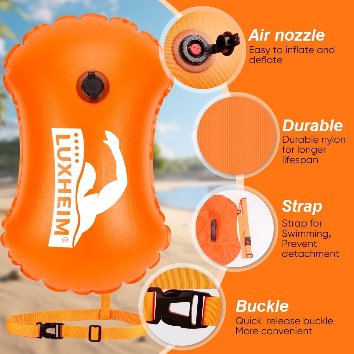 Thumbnail 6 de LUXHEIM 2er-Pack Schwimmboje Schleppschwimmer für Open Water – leuchtend, aufblasbar aus PVC