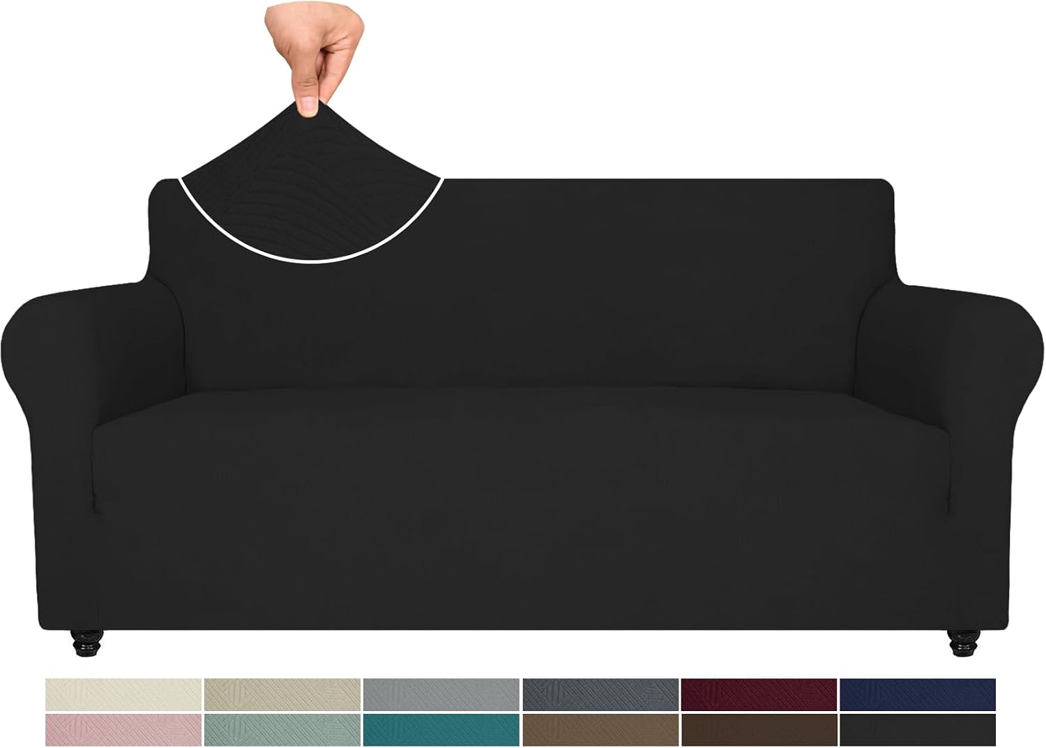Detalle de Ystyle copridivano 3 posti con braccioli antigraffio lavabile elasticizzato, nero