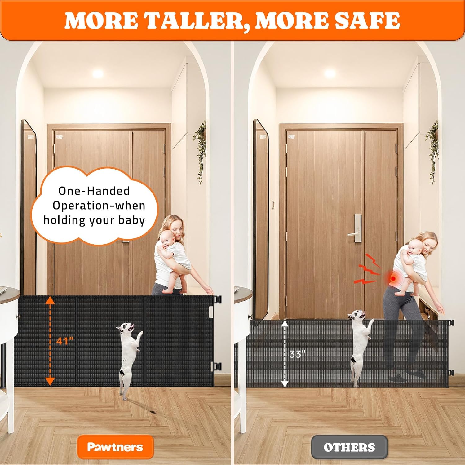 Thumbnail 1 de Pawtners Retractable Baby Gate, 71-Inch Wide Mesh, 41-Inch Extra Tall