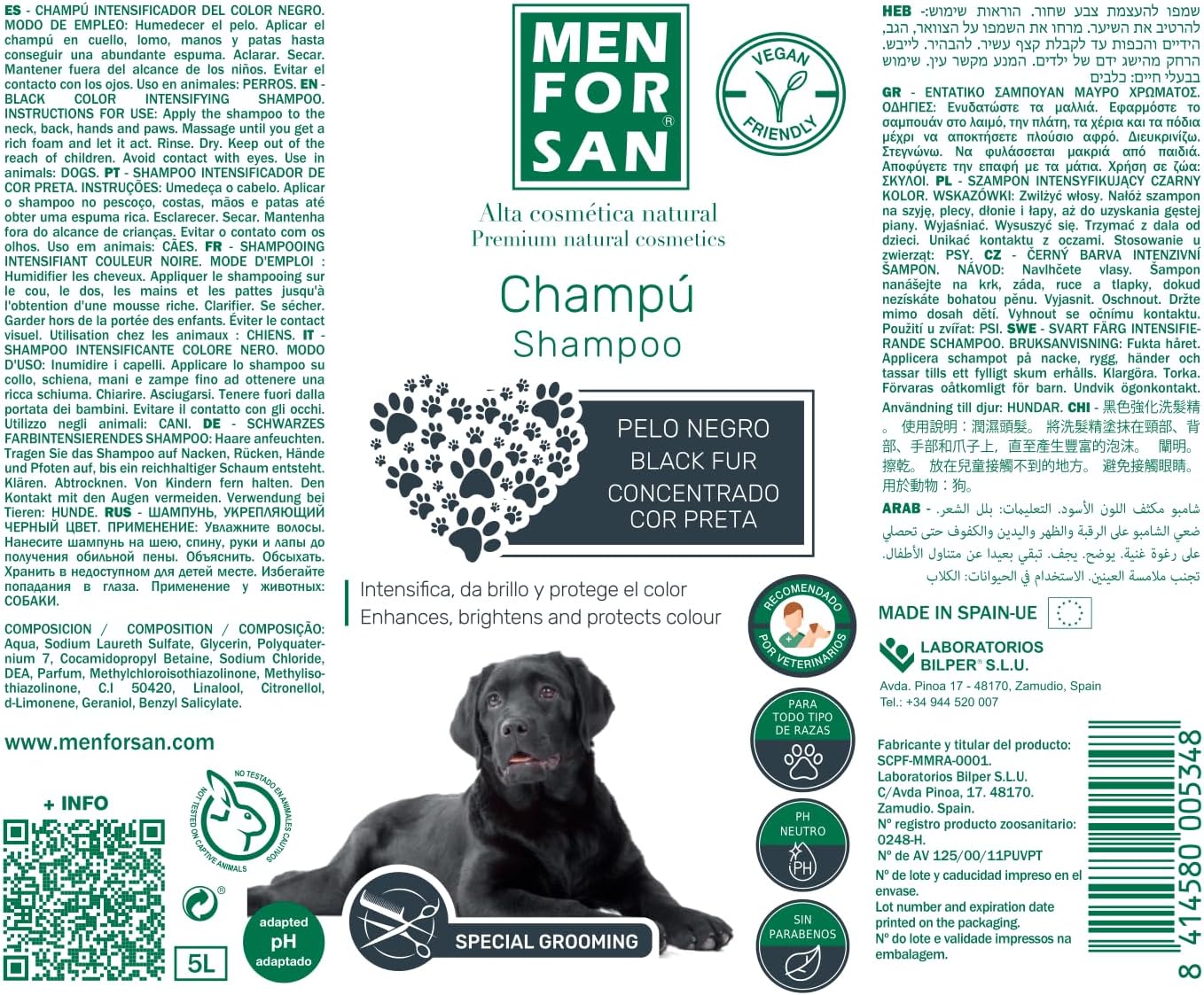 Thumbnail 1 de MENFORSAN Shampooing Men per cani dal pelo scuro San Chien Cheveux Foncé, profumazione fruttata, flacone 5 L