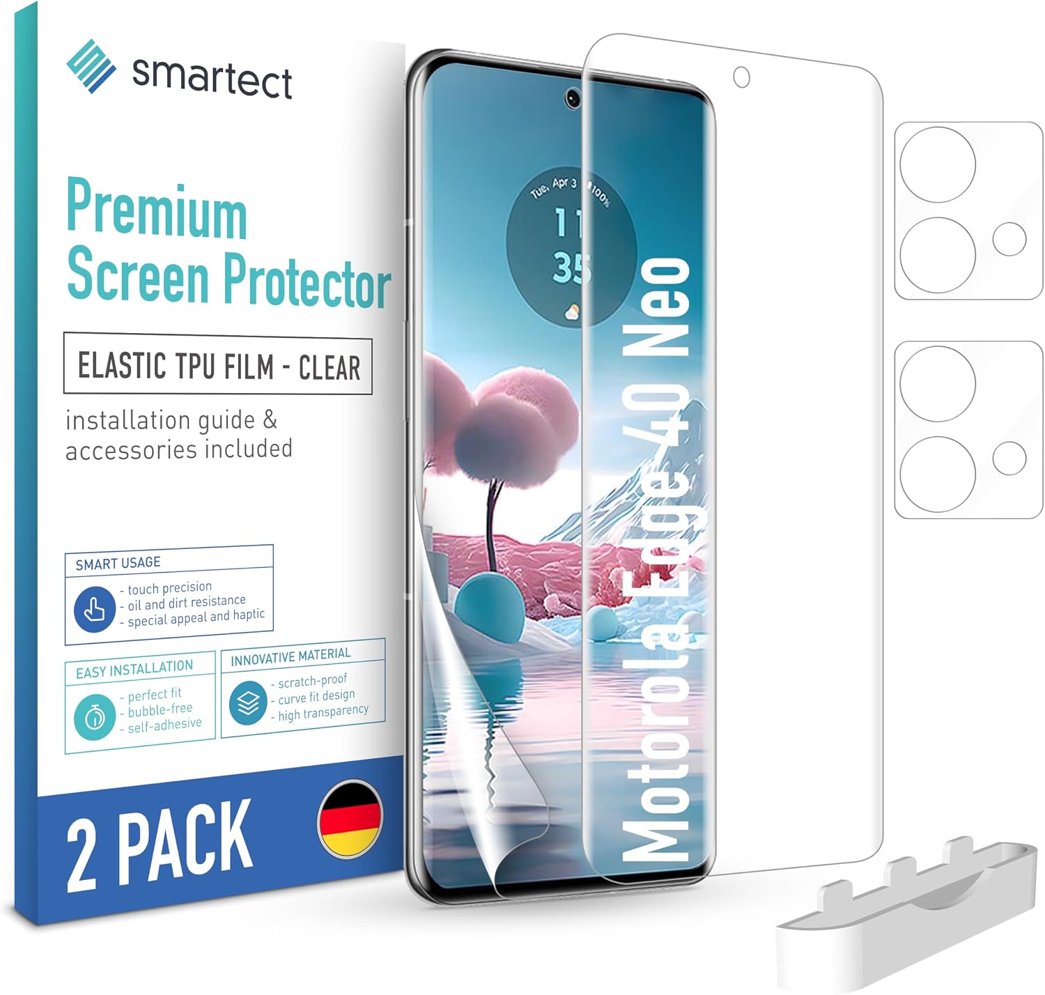 Detalle de smartect Protecteur d’écran TPU (2 + 2 pièces) pour Motorola Edge 40 Neo — écran + protection caméra