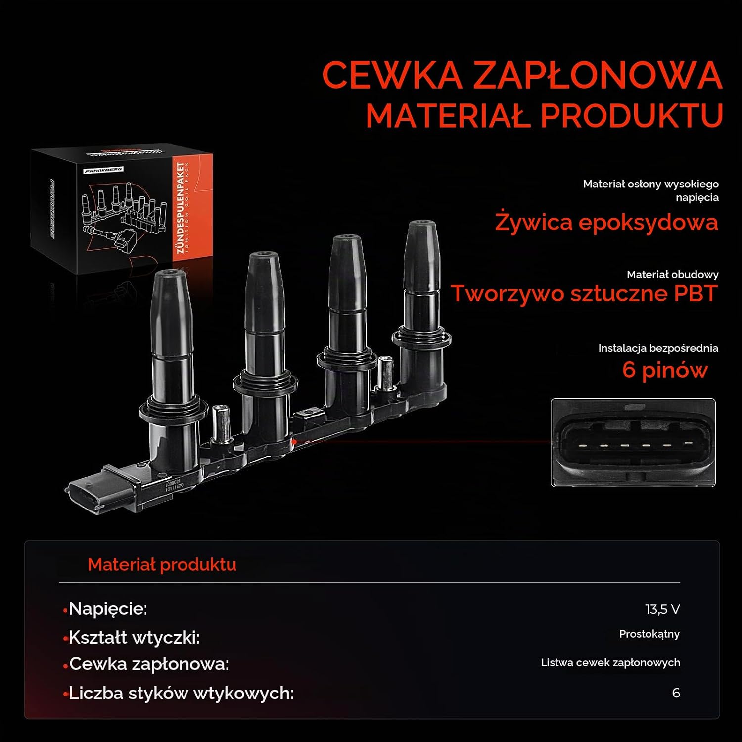 Detalle 2 de Frankberg cewka zapłonowa, moduł zapłonowy do wybranych modeli Opla, Fiata i Alfa Romeo