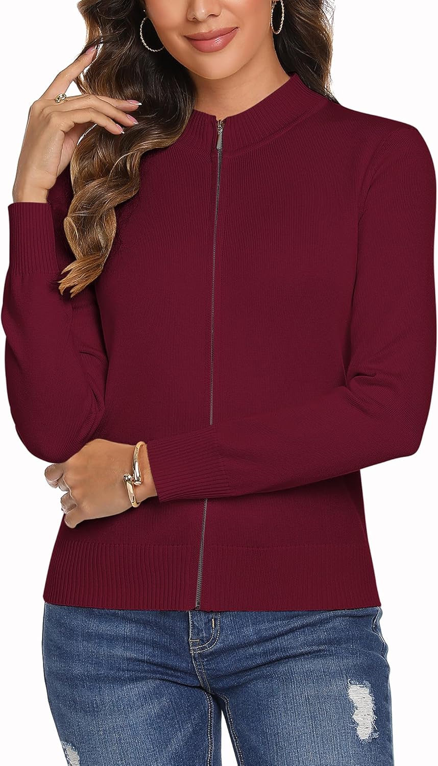 Thumbnail 1 de Aottori Strickjacke Damen kurz mit Reißverschluss – Cardigan mit Stehkragen für Alltag & Office
