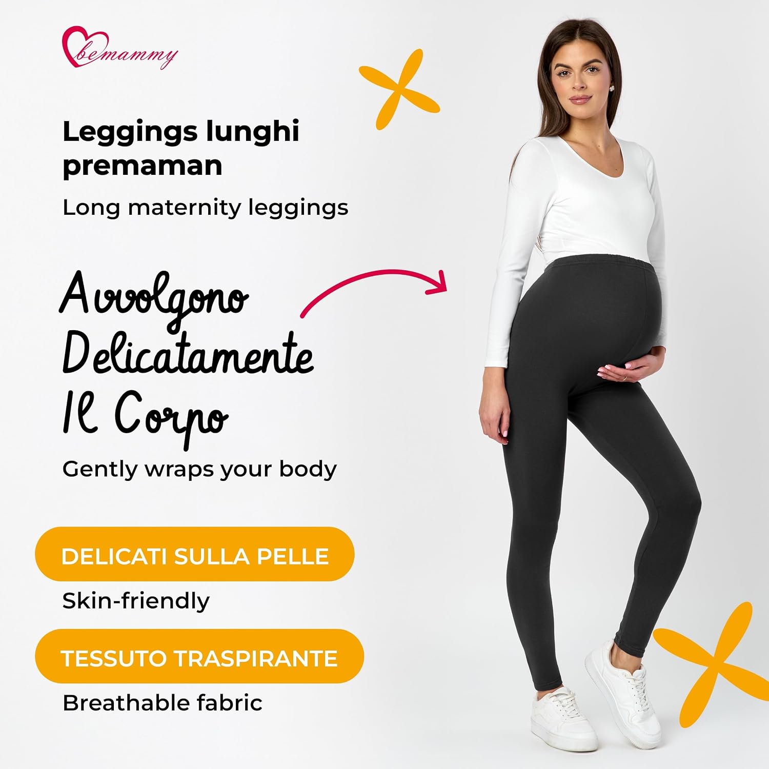 Detalle de Be Mammy Leggings premaman lunghi a vita alta BE20-230 in cotone con elastan