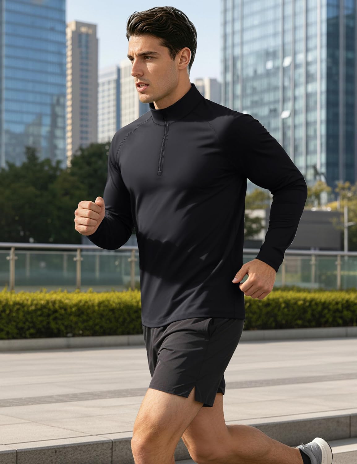 Detalle 2 de MAGCOMSEN men’s long sleeve sun protection 1/4 zip running & gym rash guard top (UPF 50+)