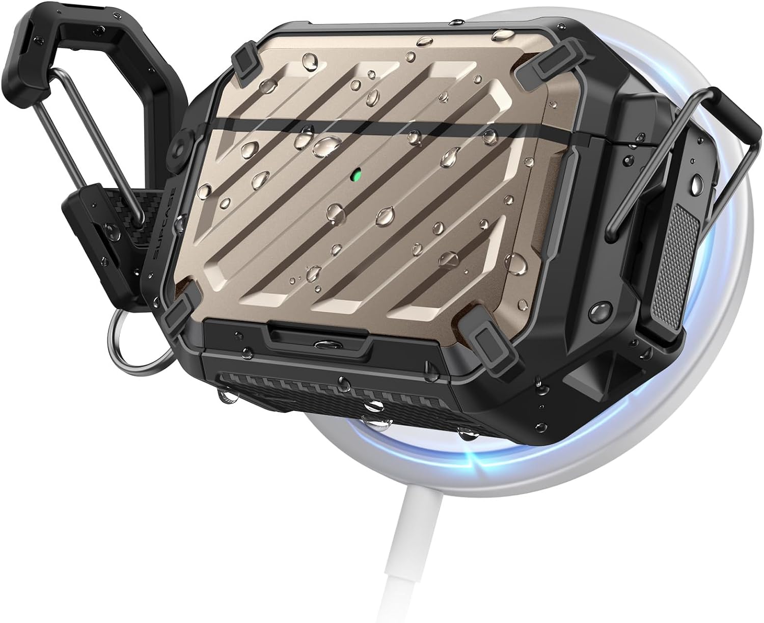 Detalle de SUPCASE AirPods Pro 3 Case with Lock & Carabiner – Desert, IP68 Waterproof, MagSafe Compatible