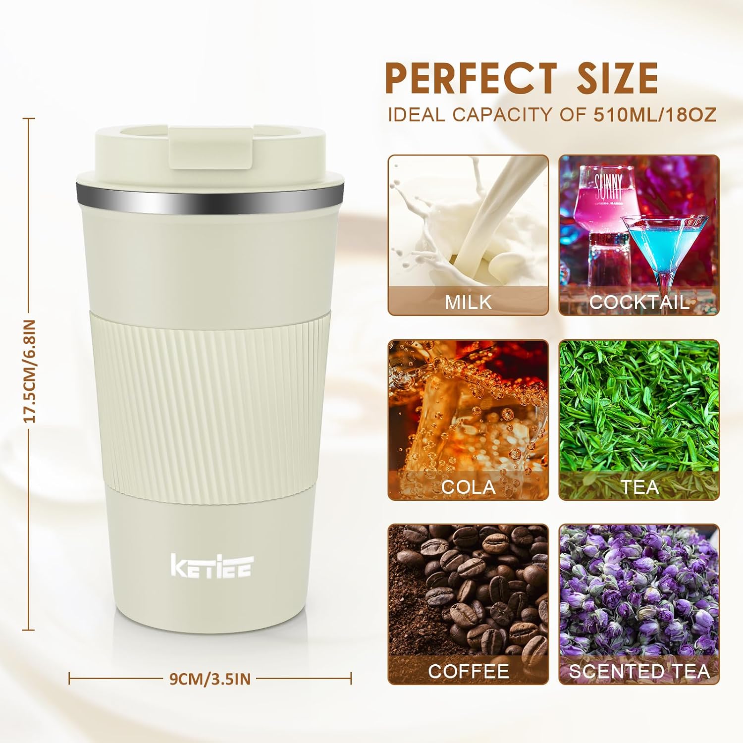 Thumbnail 6 de KETIEE Thermobecher to go 510 ml (doppelwandig) mit auslaufsicherem Deckel – Creme