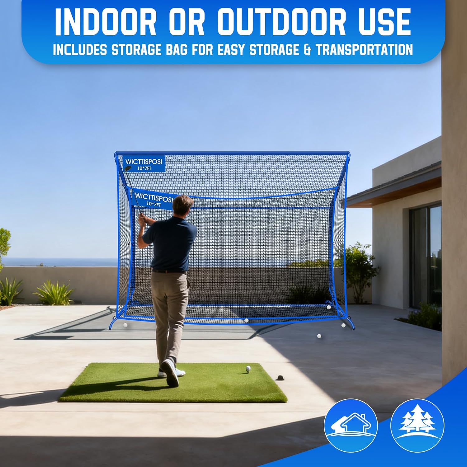 Thumbnail 6 de Golf Hitting Net with Extra Striking Net (10x7ft/7x7ft) Heavy-Duty Practice Cage with Metal Frame & Storage Bag