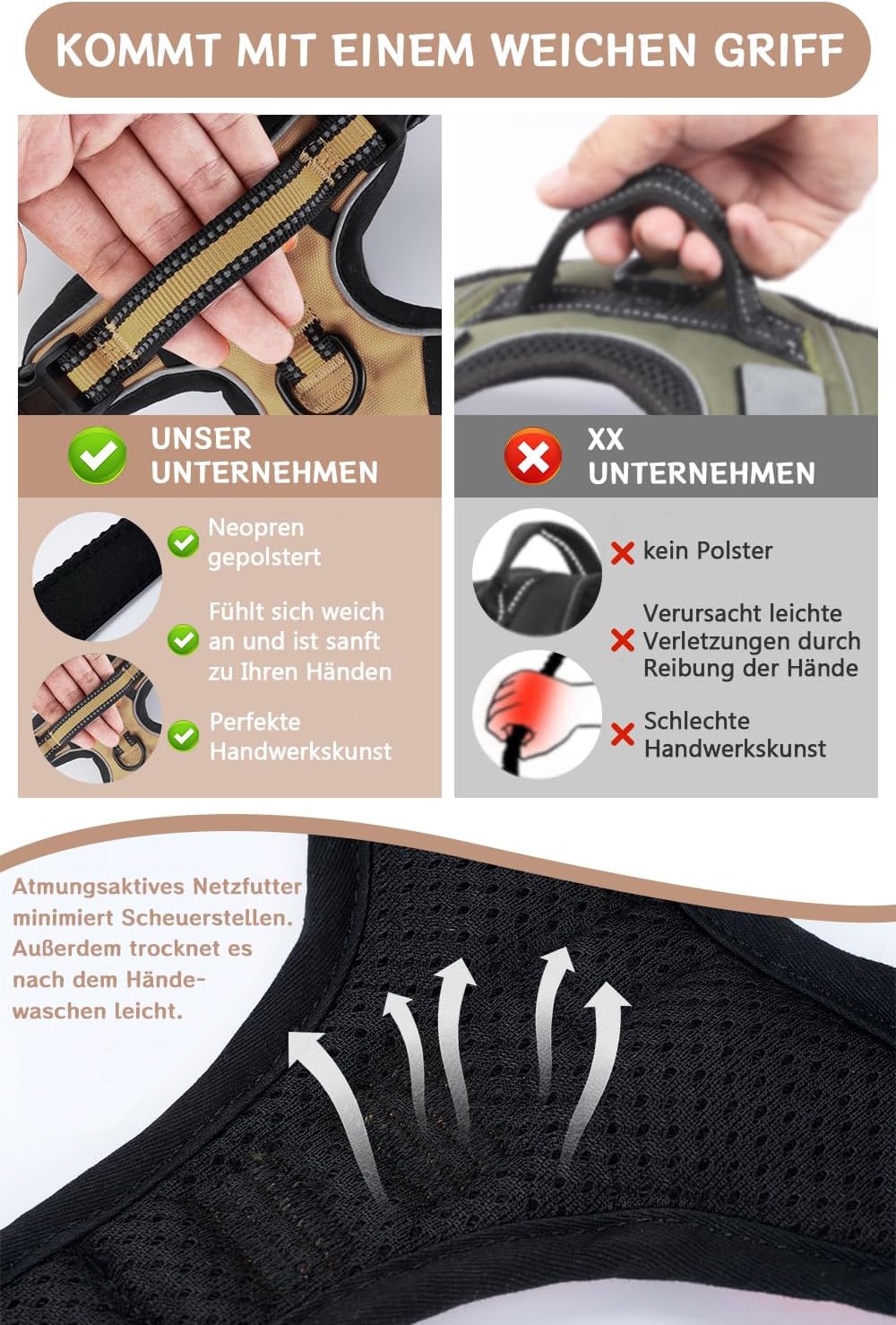 Detalle de BaoCheng Anti-Zug Hundegeschirr mit Hundegürtel (M), atmungsaktives Mesh, 3 Schnallen