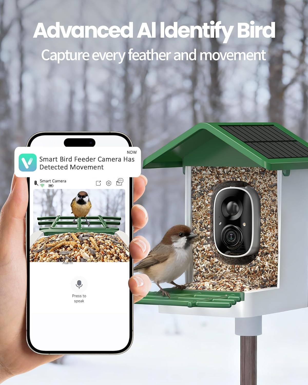 Detalle de Smart Bird Feeder with Camera (G11) — 2K HD, Dual Granary, 16,000+ Bird ID, Solar Power