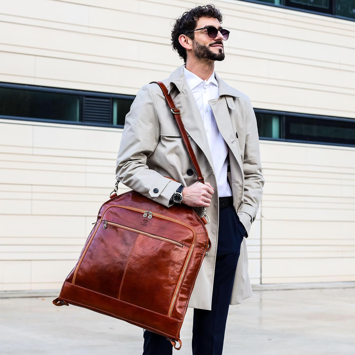 Thumbnail 1 de Time Resistance Leather Garment Bag – Slim Carry-on Suitcase for Dress Protection