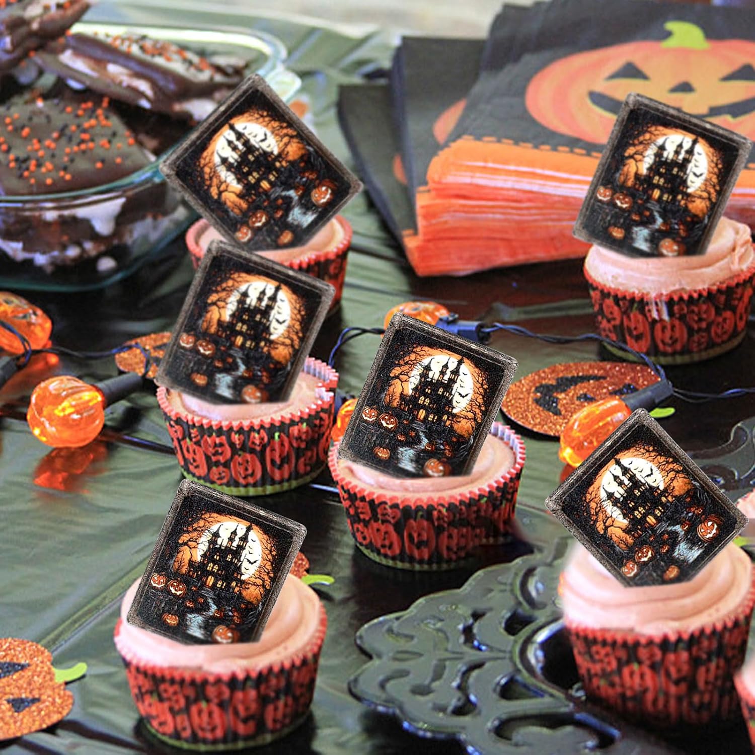 Detalle 2 de Keaziu Edible Halloween House Cupcake Toppers, 40-Piece Rice Paper Set