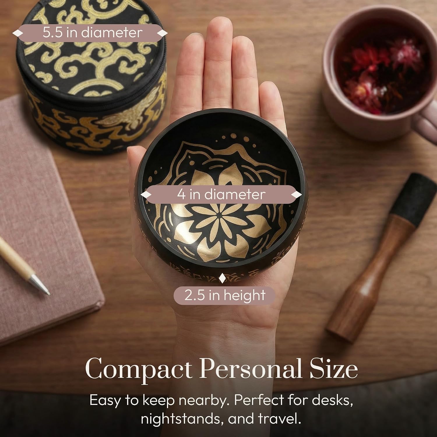 Detalle 2 de Silent Mind Singing Bowl Set, Tibetan Bell Metal Bowl with Cushion and Mallet