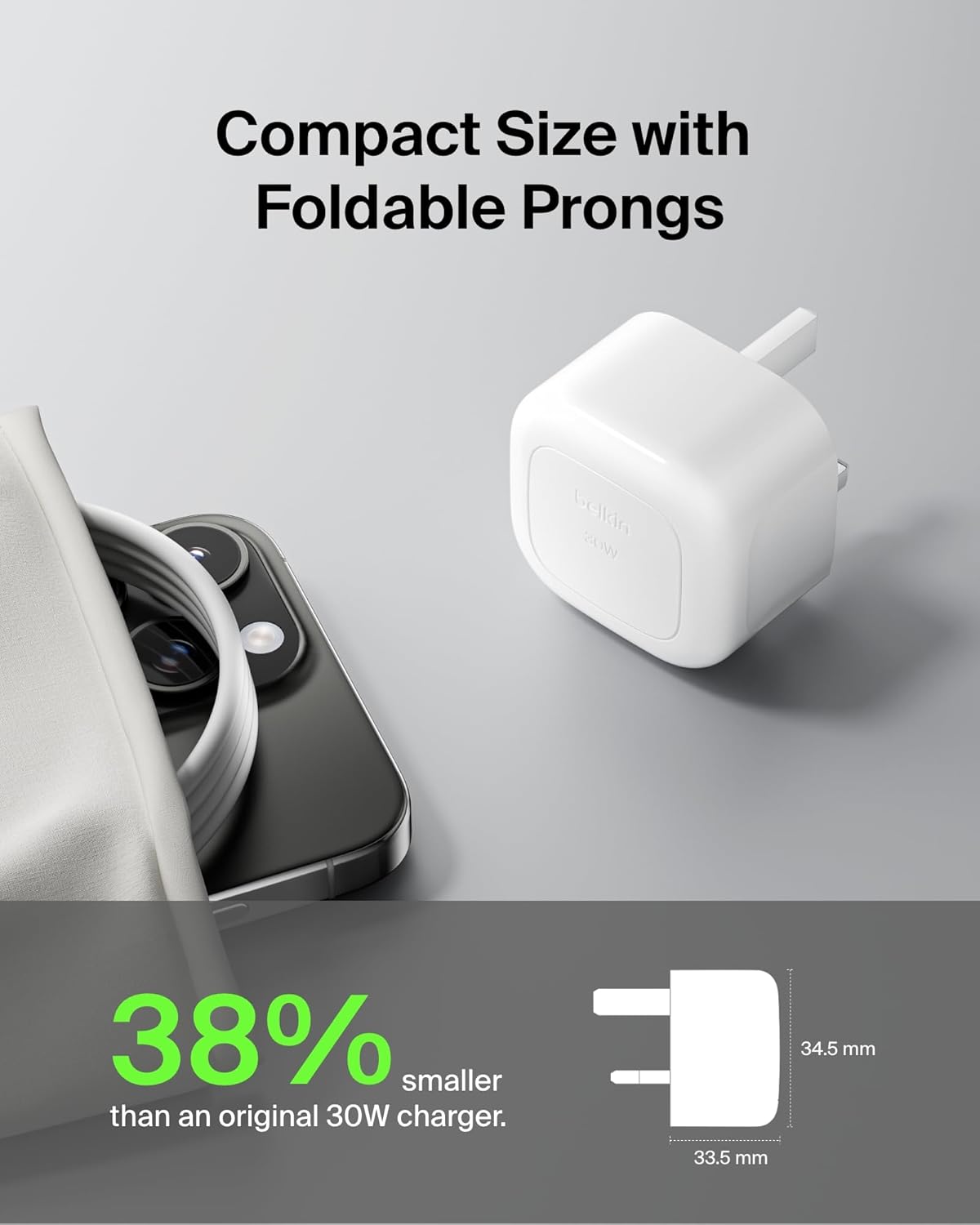 Thumbnail 3 de Belkin BoostCharge Compact Wall Charger 30W with USB-C PD (UK)