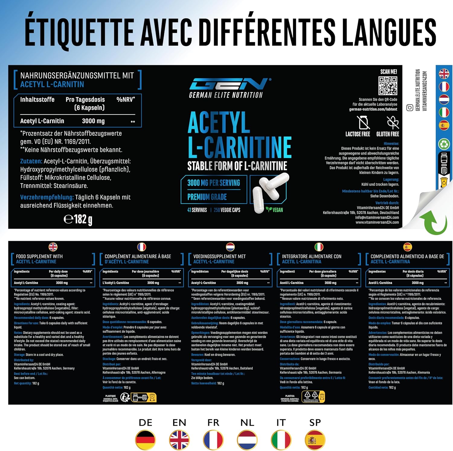 Thumbnail 5 de Acétyl-L-carnitine 3000 mg, 250 gélules véganes