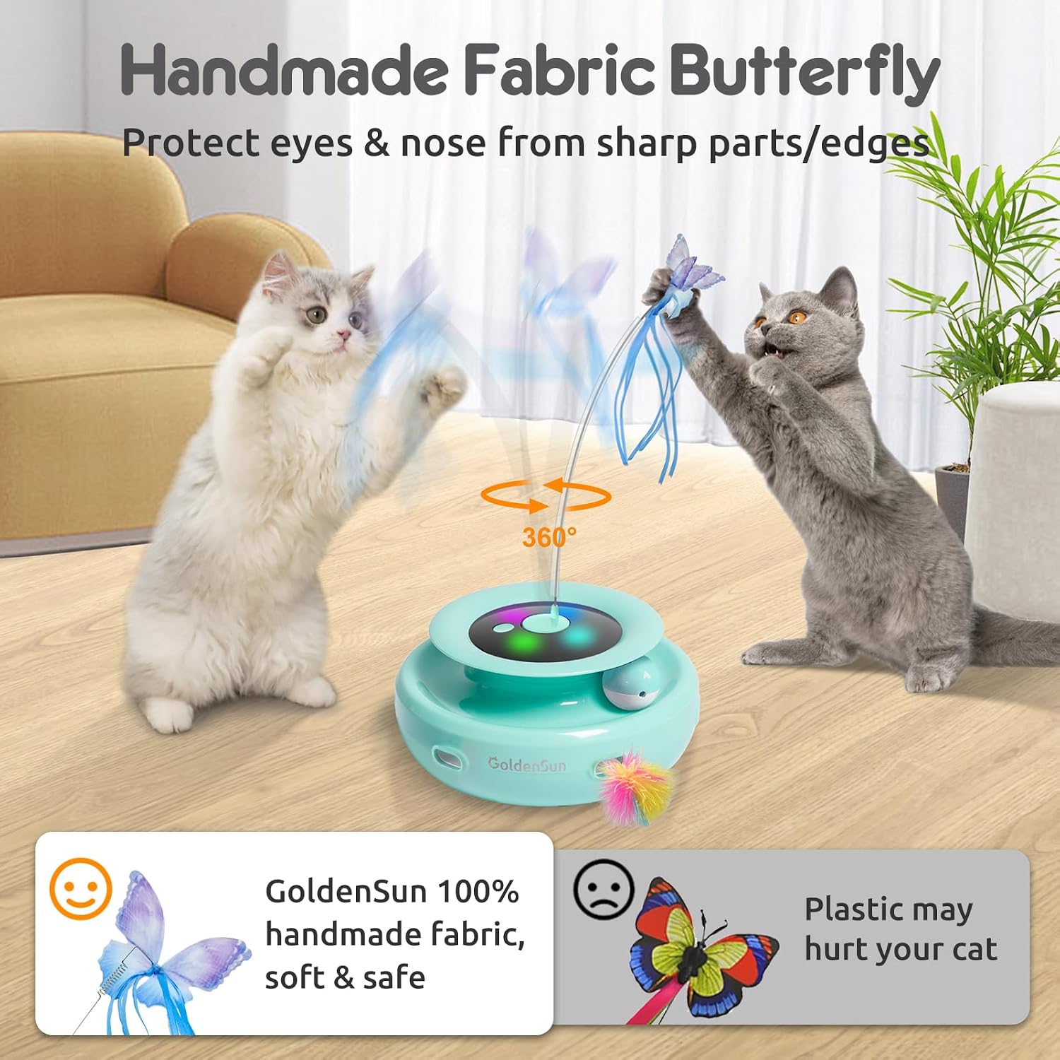 Detalle 2 de GoldenSun 3-in-1 Interactive Cat Toys (Rechargeable) with 6 Attachments for Indoor Adult Cats